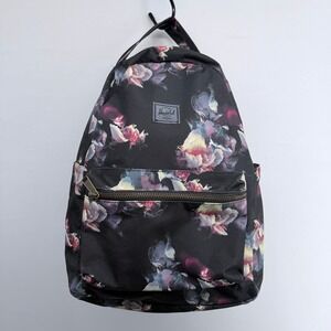 Herschel Supply Co Backpack Black Floral Print Pockets Zippers Adjustable Straps